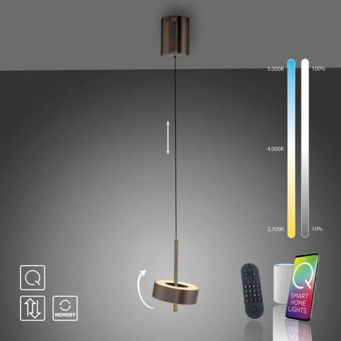 Colgante led orientable 9w 14cm regulable a control remoto, Marrón metalizado oscuro en Marrón - Lámparas colgantes, Uruguay | Iluminica, vista 3