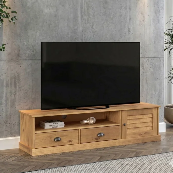 Rack de TV 1 Puerta 2 Cajones - Línea Valenciana - Natural en Madera natural - Muebles para TV, Uruguay | Rústico Hogar