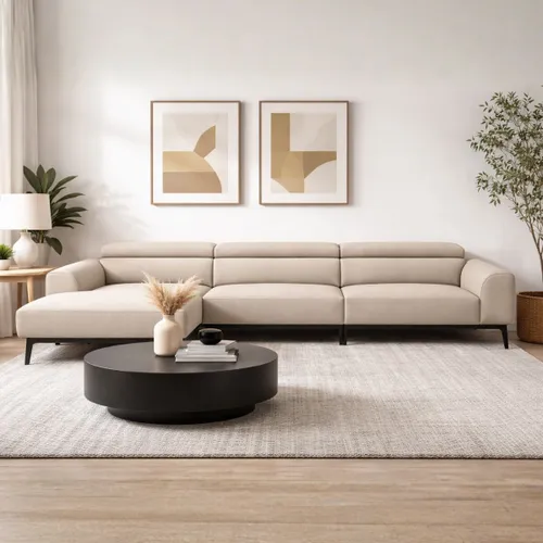Sofá con chaise DUNA TELA BEIGE IZQUIERDO - Sillones y sofás, Uruguay | Viasono