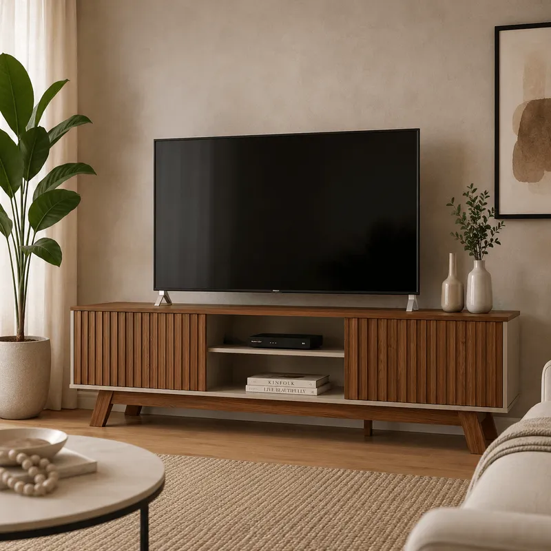 Rack para tv San Francisco 180cm con Listones de Madera en Madera natural - Muebles para TV, Uruguay | Balton