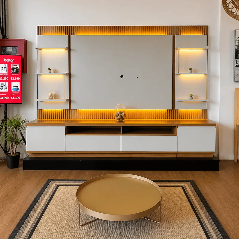 Rack con Panel Modular Sao Paulo Completo con Led MDF/MDP en Tauari - Muebles para TV, Uruguay | Balton, vista 3