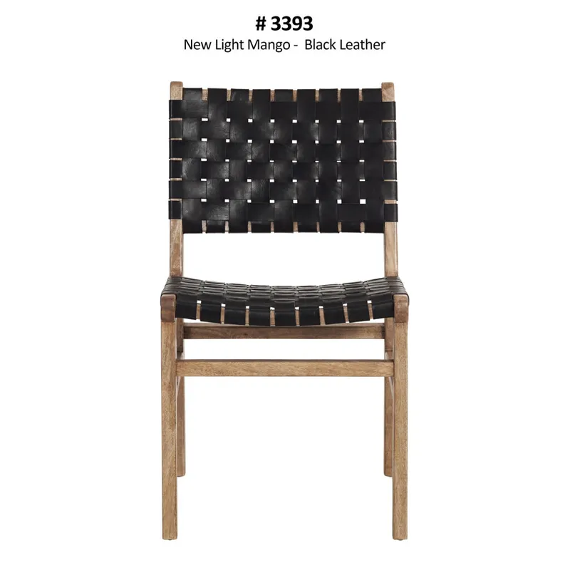 Silla De Comedor Cuero-y-madera Negro Trama en Negro - Sillas, Uruguay | Divino
