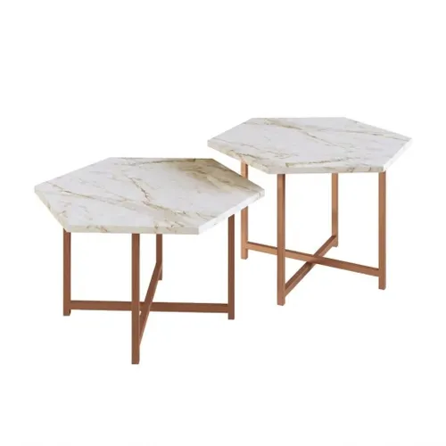 Mesa de Centro Idea (Mármol/Dorado) en Madera natural - Mesas de living, Uruguay | Berna home