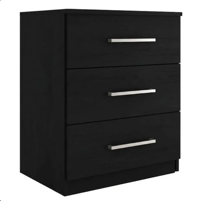 Mesa De Luz 3 Cajones Dormitorio Negro Cp038 en Negro – Demolición – Blanco - Mesas de luz, Uruguay | Muebles Express