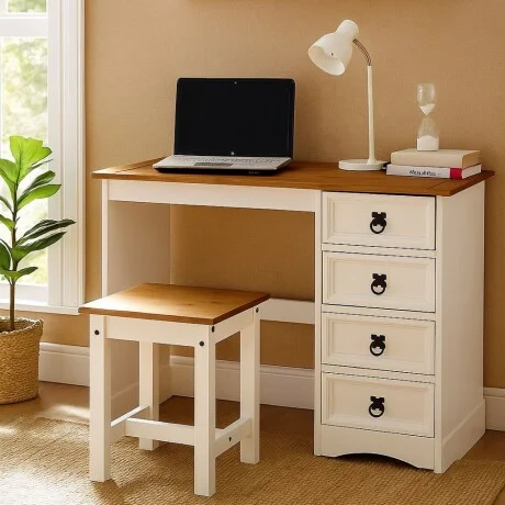 Escritorio 4 Cajónes Línea Naturale - Blanco/Roble en Multicolor - Escritorios, Uruguay | La Cueva Muebles, vista 4