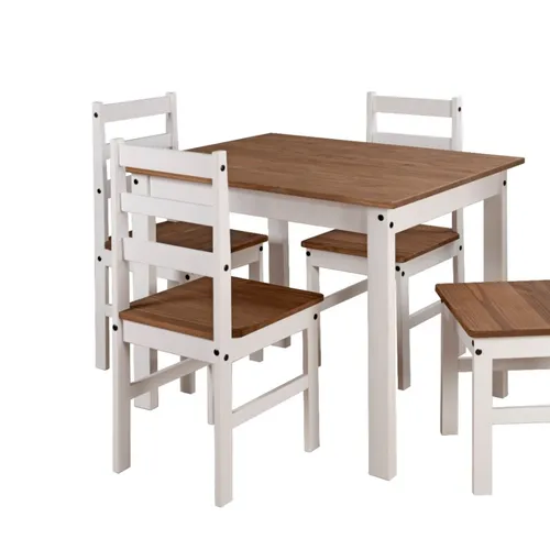 JUEGO DE COMEDOR 4 SILLAS PINO BLANCO 100X80 en Multicolor - Mesas de comedor, Uruguay | Alfa Ventas