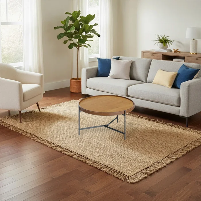 KIT Alfombra Arenas Flecos 160x230 cm + Mesa de Centro Aqua (G) en Madera natural - Mesas de living, Uruguay | Ecowood, vista 2