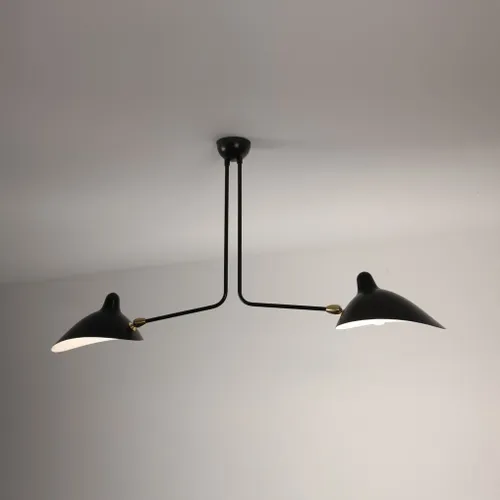 Plafonnier 2 Bras Fixes | Serge Mouille en Negro - Lámparas colgantes, Uruguay | Mad for Modern