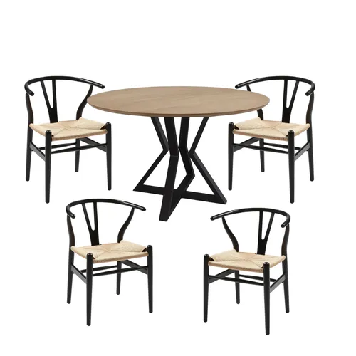 Juego de Comedor Mesa Louvre 90cm Olmo + 4 Sillas Wishbone - Sillas, Uruguay | Berna home