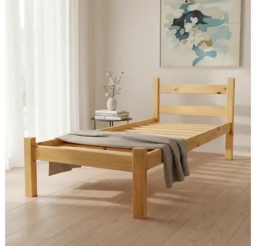 Cama 1 Plaza de Pino en Madera natural - Dormitorio, Uruguay | Que Sal Muebleria