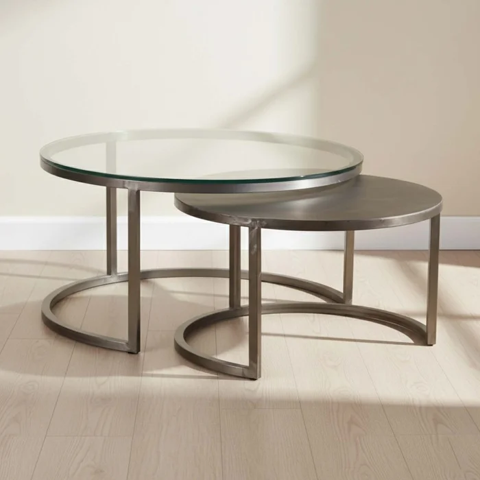 Mesa Ratona Metal-vidrio-y-madera Gris Silver Plata en Gris - Mesas de living, Uruguay | Divino