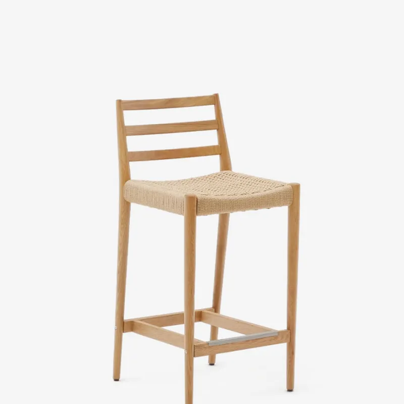 Taburete Analy respaldo madera maciza roble acabado natural y asiento cuerda 70cm FSC 100% en Madera natural - Butacas, banquetas y puffs, Uruguay | Kavehome