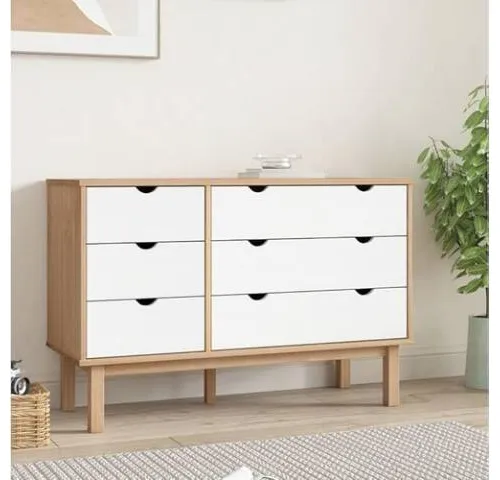 Comoda 6C Mel/Gris Linea Nordica en Madera Maciza en Mel/Blanco - Cómodas, Uruguay | Que Sal Muebleria