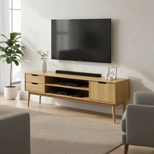 Rack Línea Praga - Roble en Madera natural - Muebles para TV, Uruguay | Ecowood