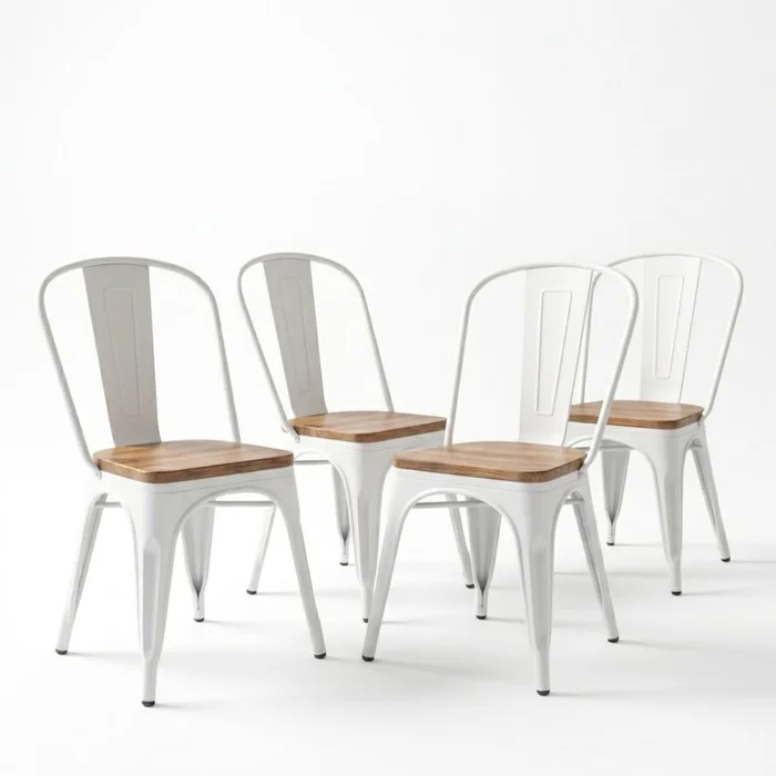 Silla Tolix Pack 4 unidades Metálica Asiento En Madera - Blanco en Blanco - Sillas, Uruguay | Rústico Hogar, vista 2