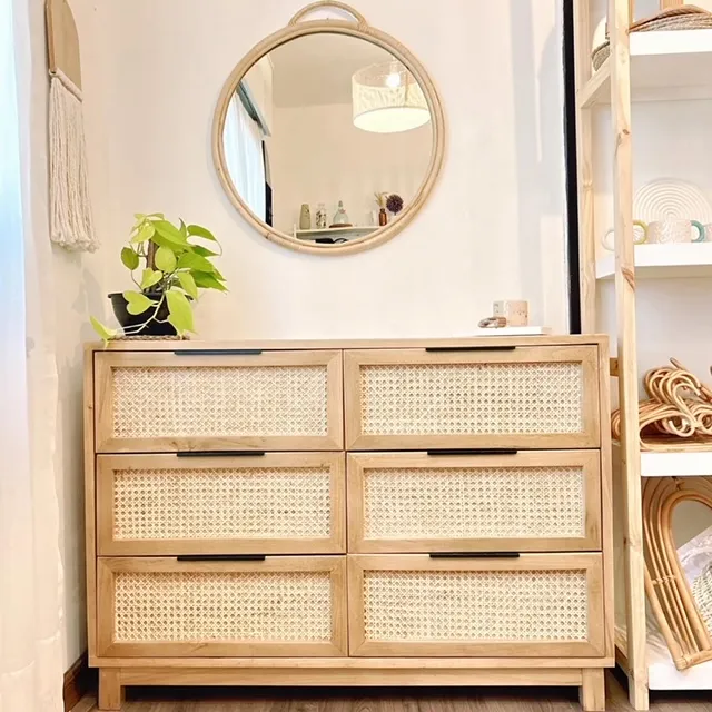 Comoda de 6 cajones con esterilla de viena natural en Madera natural - Muebles, Uruguay | Decoramuss
