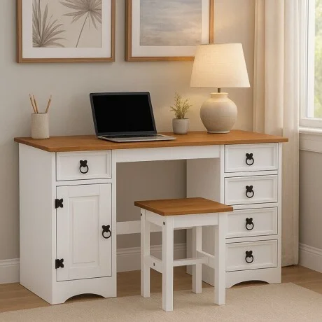 Escritorio 5C 1P Línea Naturale - Blanco/Roble en Multicolor - Escritorios, Uruguay | La Cueva Muebles, vista 4