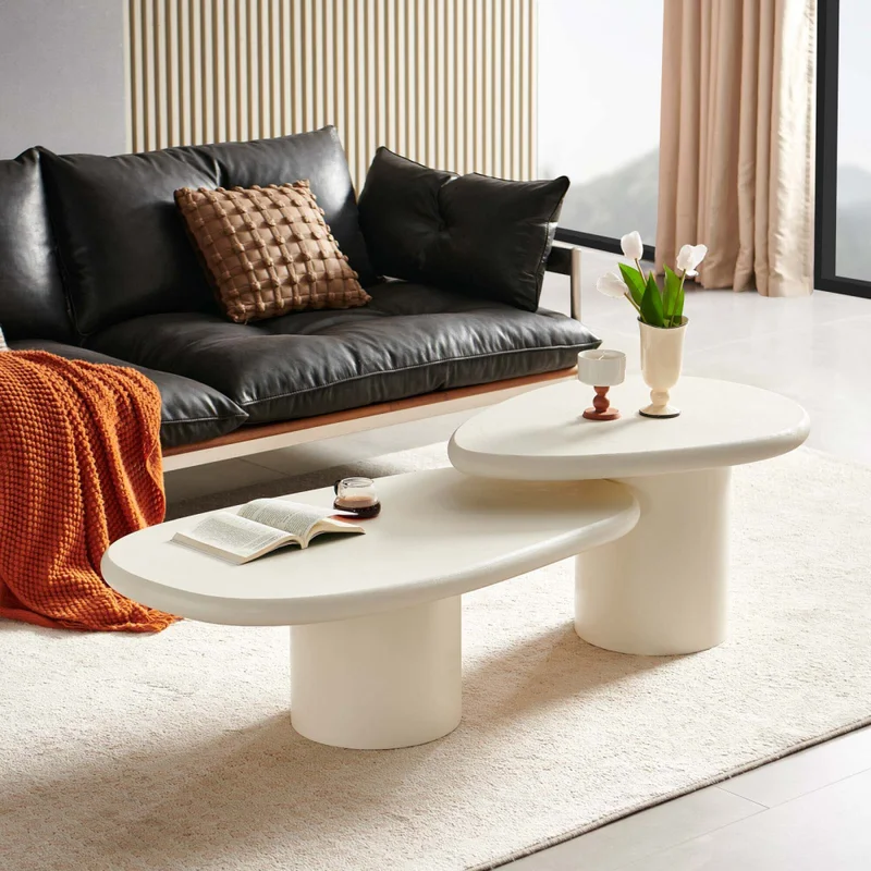 Set De Mesas Centrales Mdf-y-microcemento Lia en Blanco - Mesas de living, Uruguay | Divino, vista 4