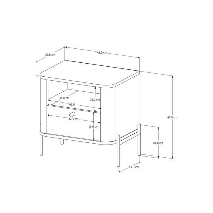 Mesa De Luz 1 Cajon 1 Estante Patas Metalicas en Beige - Mesas de luz, Uruguay | Soy Hogar, vista 3