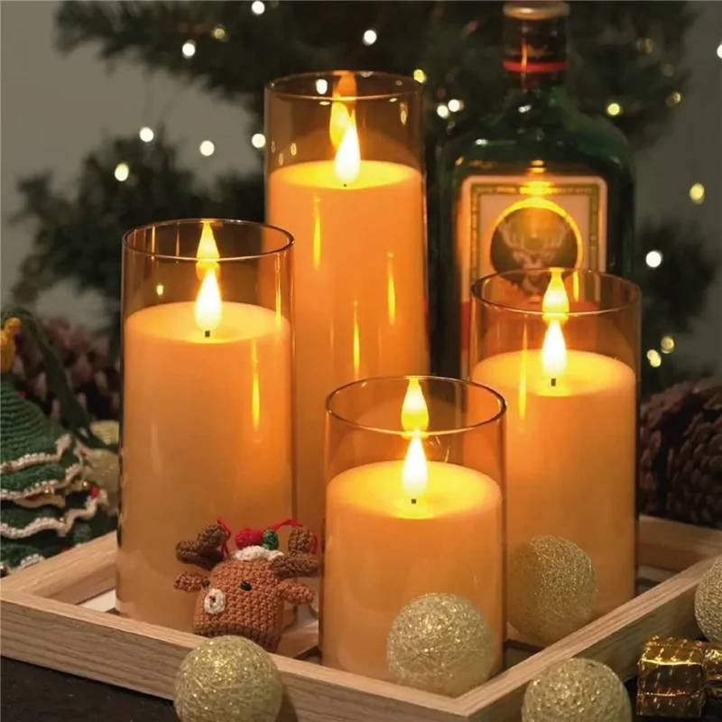 PORTAVELA DE VIDRIO CON VELA LED A PILA 8X8X18CM en Amarillo - Velas y Portavelas, Uruguay | Decohogar, vista 3
