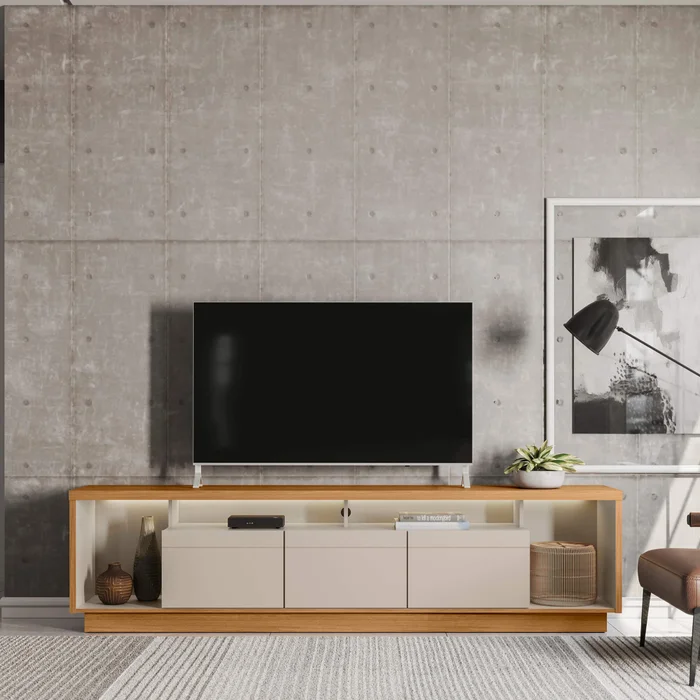 Rack tv Sala Cronos 220cm con tira Led MDF/MDP en Madera natural - Muebles para TV, Uruguay | Balton, vista 7