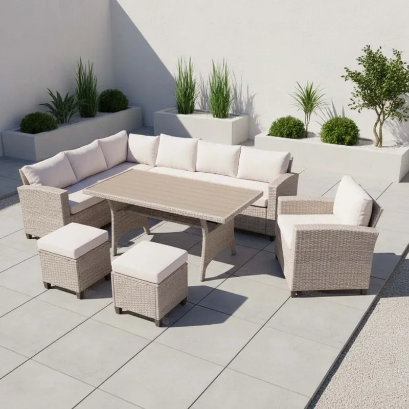 Set De Comedor Exterior Rattan-sintetico Natural-beige Hawai en Madera natural - Muebles para el exterior, Uruguay | Divino