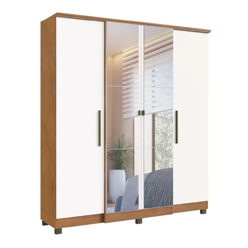 Ropero 4 Puertas 2 Cajones Varios Estantes Y Espejos 100% Mdp Nogal - Roperos y placares, Uruguay | Muebles Express