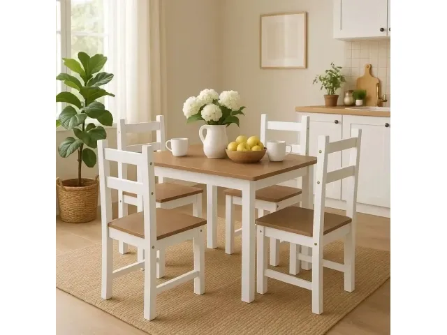 JUEGO COMEDOR OLIVIA 4 SILLAS- CERA/BLANCA en Blanco/Cera - Mesas de comedor, Uruguay | Que Sal Muebleria