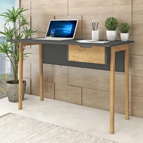 Escritorio 1 cajón Combinada con Patas en Madera - MDP - Linea Melilla en Gris - Escritorios y sillas de escritorio, Uruguay | Mulata