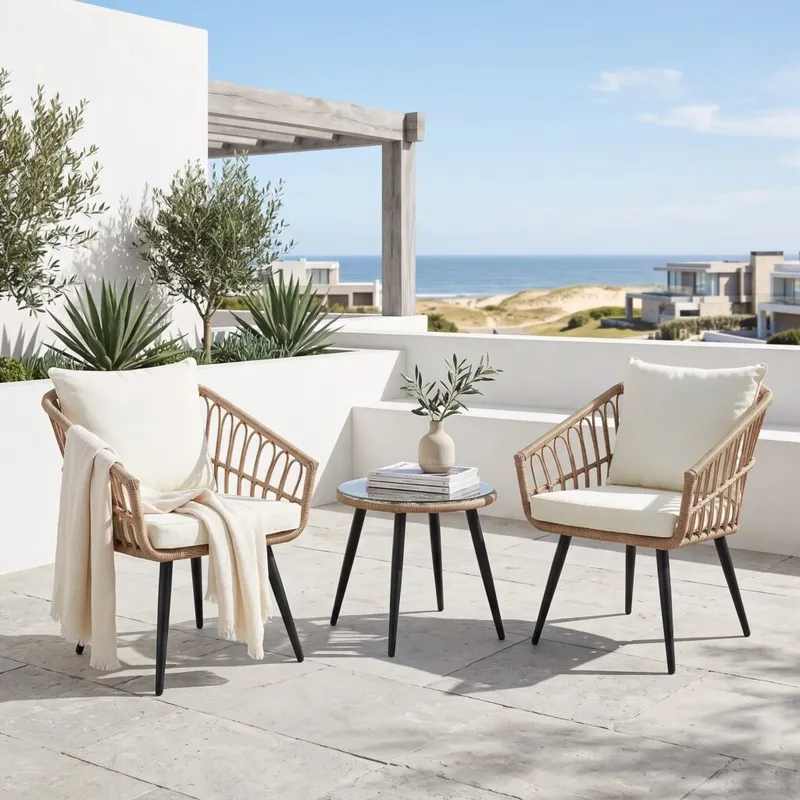 Juego de Jardín 2 Butacas + Mesa con Vidrio - Bercy en Beige - Muebles para el exterior, Uruguay | Rústico Hogar