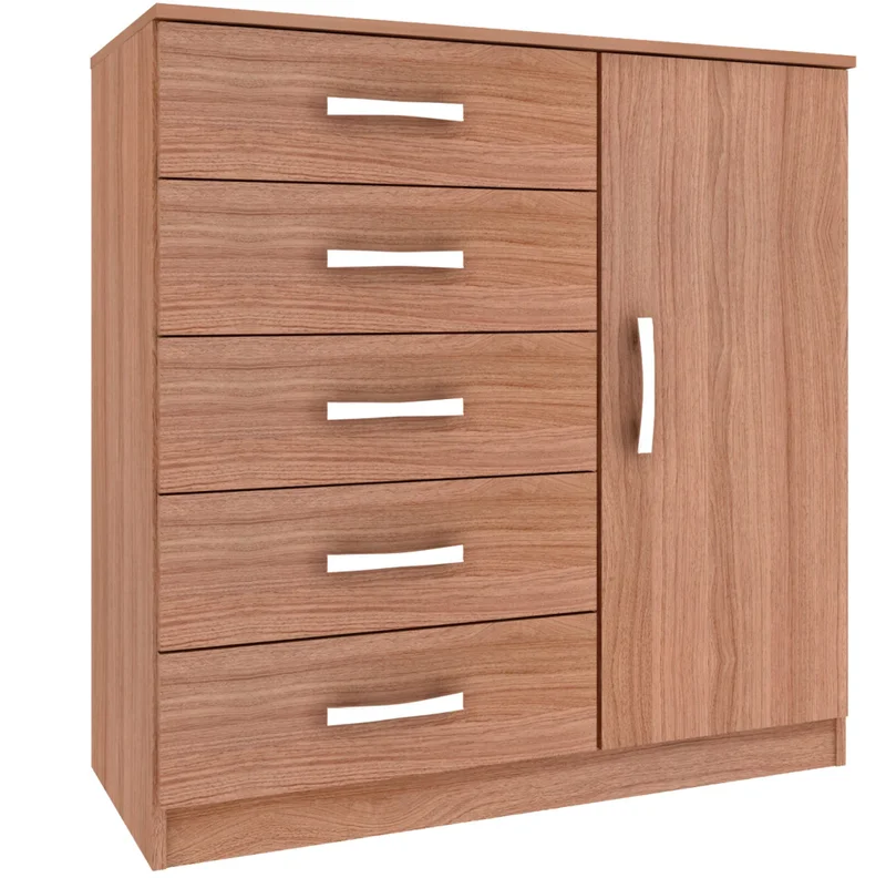 Comodas Cajoneras 5 Cajones 1 Puerta Dormitorio Negro 158 en Negro - Cómodas, Uruguay | Soy Hogar, vista 3