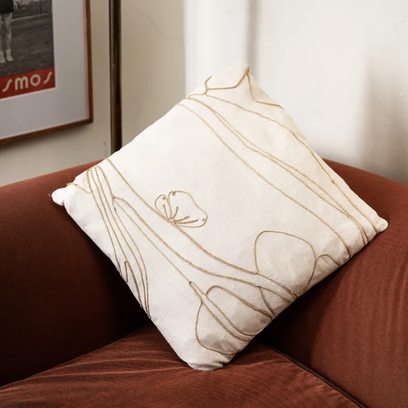 Funda de almohadón lineas orgánicas marrones 45x45cm en Beige - Textiles, Uruguay | Buho Store