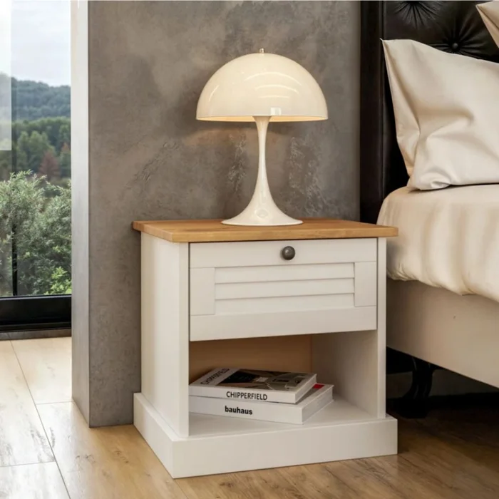 Mesa de Luz - 1 Cajón - Línea Valenciana - Blanco en Blanco - Mesas de luz, Uruguay | Rústico Hogar