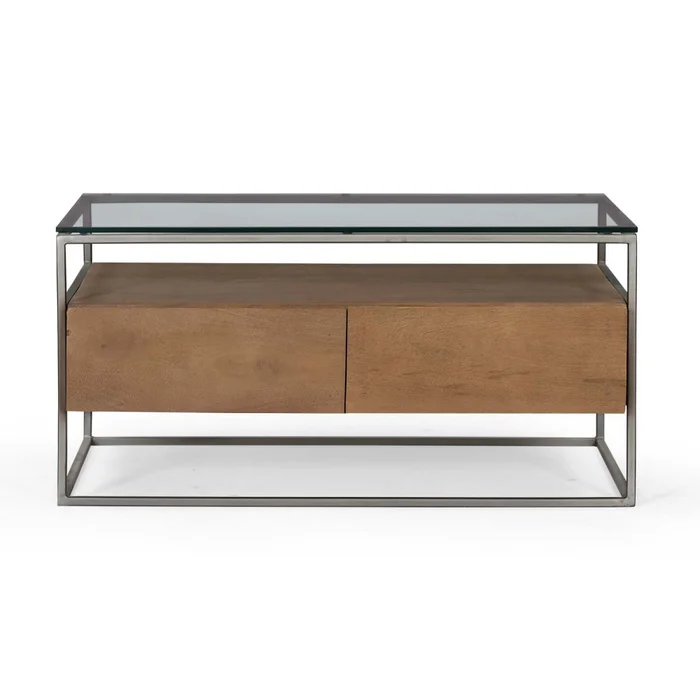 Mesa Ratona Vidrio-madera-y-metal Marron Vitro Avellana en Marrón - Mesas de living, Uruguay | Divino, vista 2