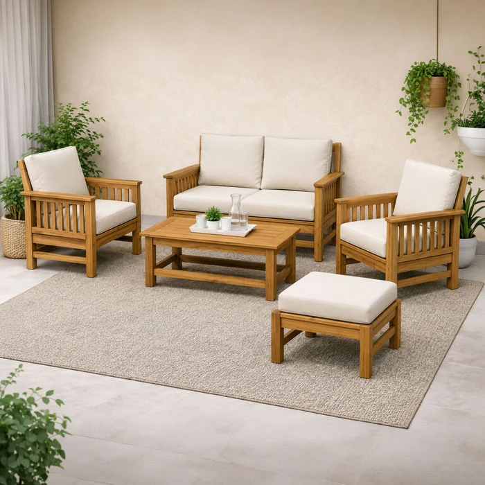 Set De Living Madera-de-teca Natural-beige Taki en Madera natural - Muebles para el exterior, Uruguay | Divino