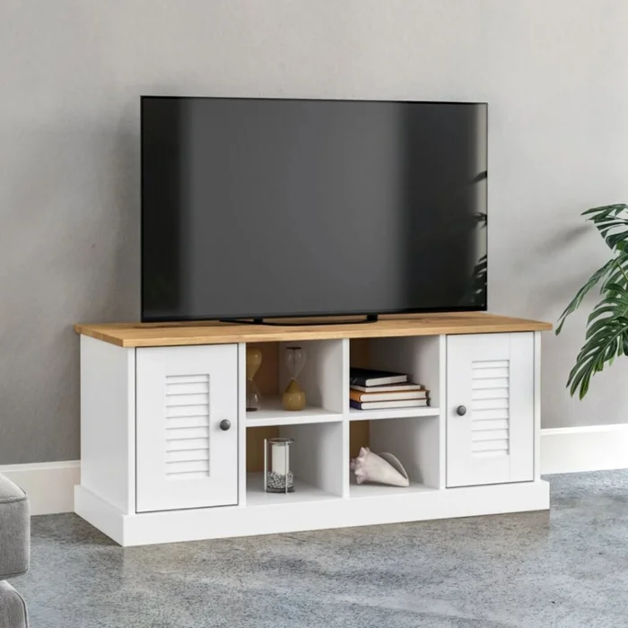 Rack de tv 2 Puertas 2 Estantes Linea Valenciana Blanco en Blanco - Muebles para TV, Uruguay | Rústico Hogar