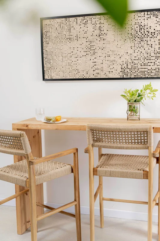 Banqueta en teca y fibra loom en Beige - Butacas, banquetas y puffs, Uruguay | Entrecasa, vista 5