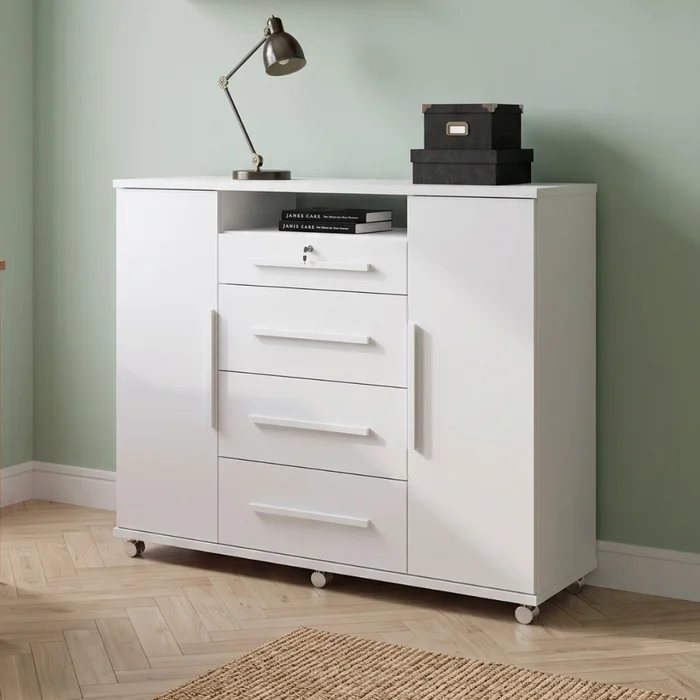 Cómoda Zapatera Versatil 2 Puertas 4 Cajones - Blanco en Blanco - Cómodas, Uruguay | Rústico Hogar