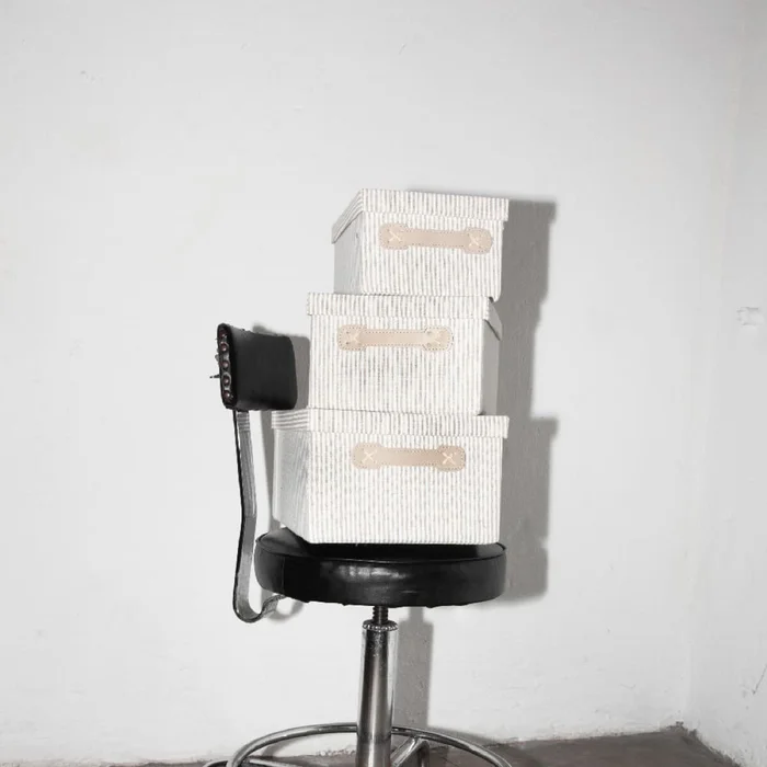 Caja rayas con manija y tapa - S en Blanco - Canastos, Uruguay | Buho Store