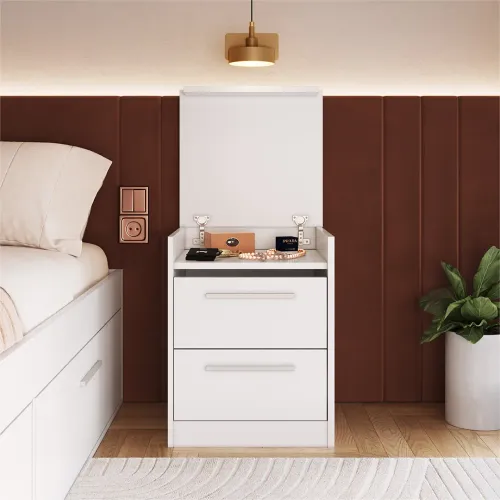 Mesa de luz con puerta oculta - Lock en Blanco - Mesas de luz, Uruguay | Delta Center