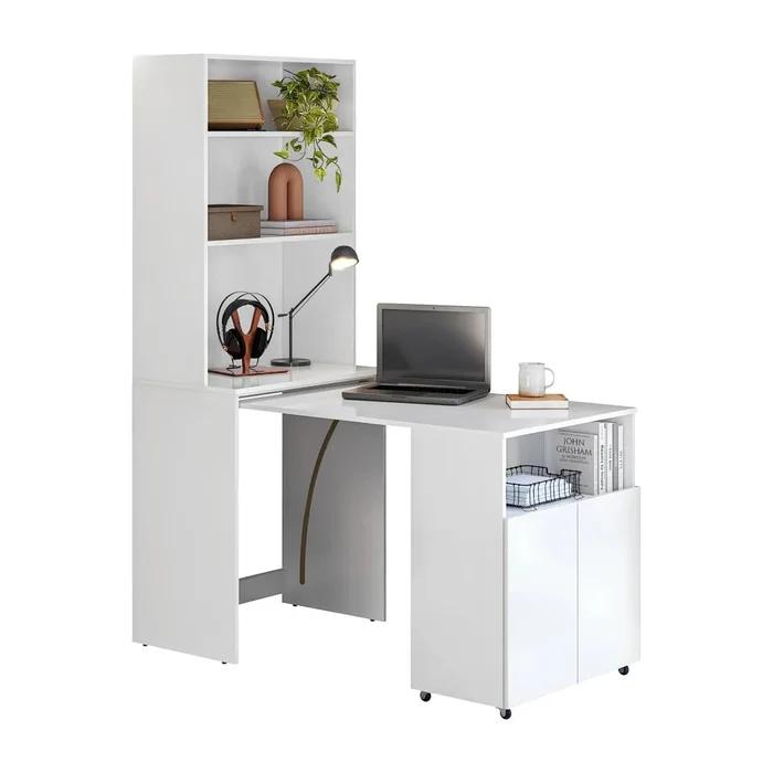 Escritorio Repisa Multifunción Duo - Línea Clara - Blanco en Blanco - Escritorios, Uruguay | Ecowood, vista 3