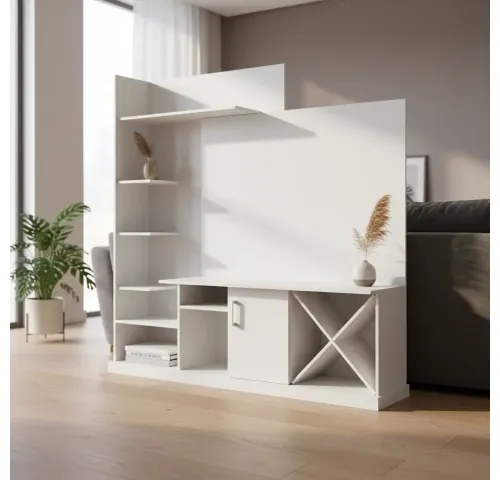 Rack para TV hasta 50" con respisa BLANCO en Avena/Blanco - Muebles para TV, Uruguay | Que Sal Muebleria