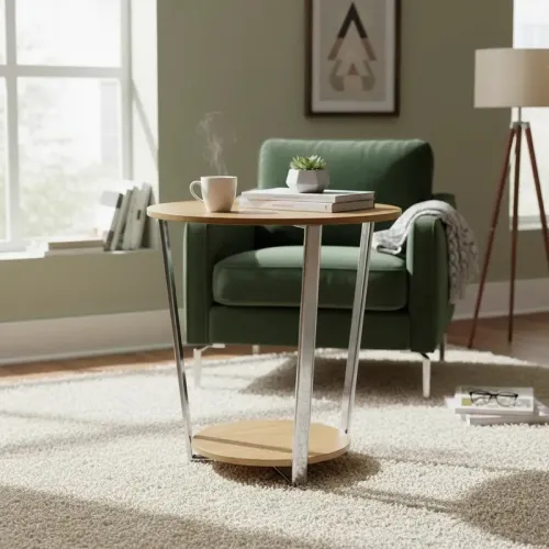 Mesa lateral redonda - PRODUCTO CON DETALLES - en Madera natural - Mesas de living, Uruguay | Champagne Home