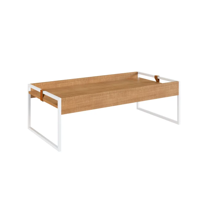Mesa de Centro Columbia Rectangular Baja - Marrón Claro/Hierro Blanco en Madera natural - Mesas de living, Uruguay | Berna home