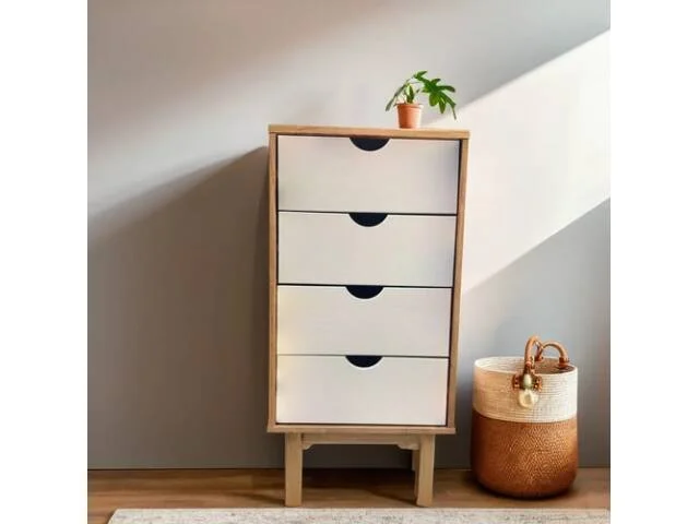 Cajonera 4 C Mel/gris Linea Nordica en Madera Maciza en Madera natural - Cómodas, Uruguay | Quesal
