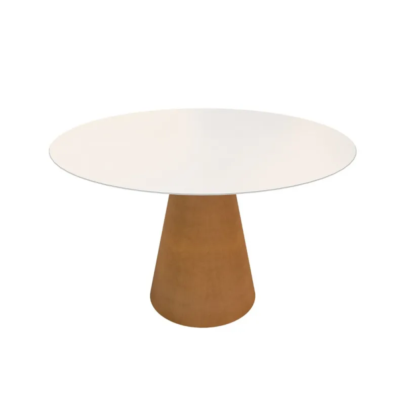 Mesa de Comedor Cone - Redonda con vidrio - 120 - Roble y Blanco en Beige - Mesas de comedor, Uruguay | NYR