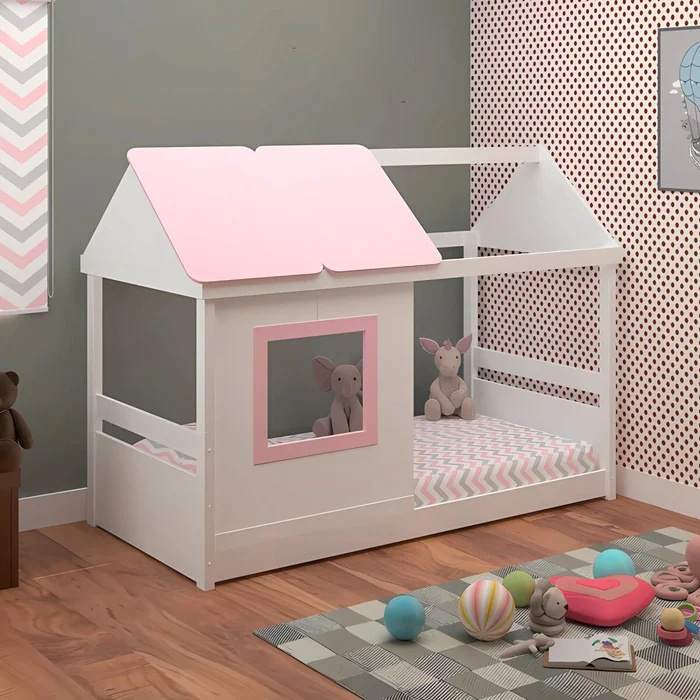 Cama Casita 1 Plaza - Tota B137 - Blanco/Rosa en Multicolor - Dormitorio, Uruguay | Rústico Hogar, vista 2