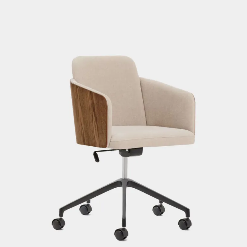 Silla de escritorio Madai de chenilla - marrón y chapa de fresno con acabado nogal FSC Mix Credit en Marrón - Sillas de escritorio, Uruguay | Kavehome