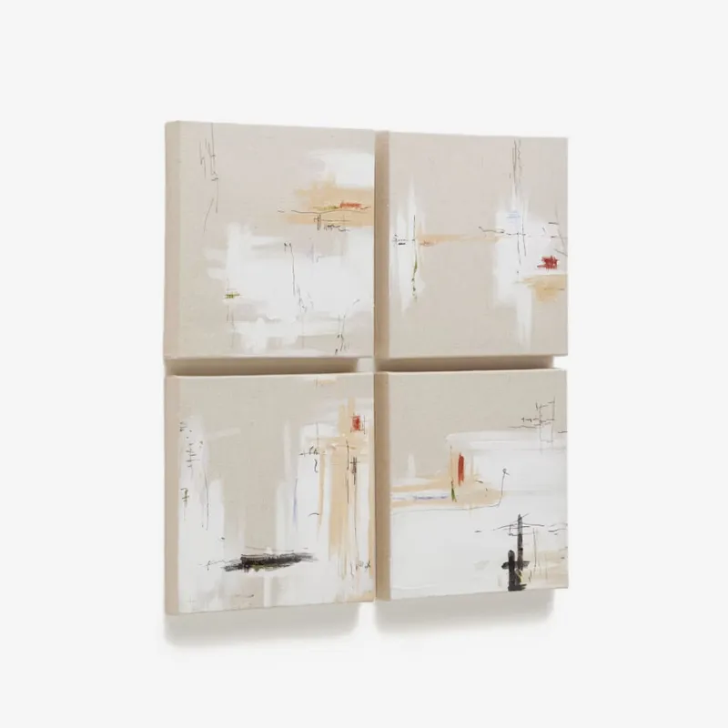 Set Selnir de 4 lienzos de lino blanco y beige 30 x 30 cm en Multicolor - Decoración de pared, Uruguay | Kavehome