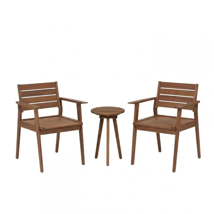 Set de Silla de Patio con Apoyabrazos en Teca Mesa Auxiliar en Marrón - Muebles para el exterior, Uruguay | Rústico Hogar